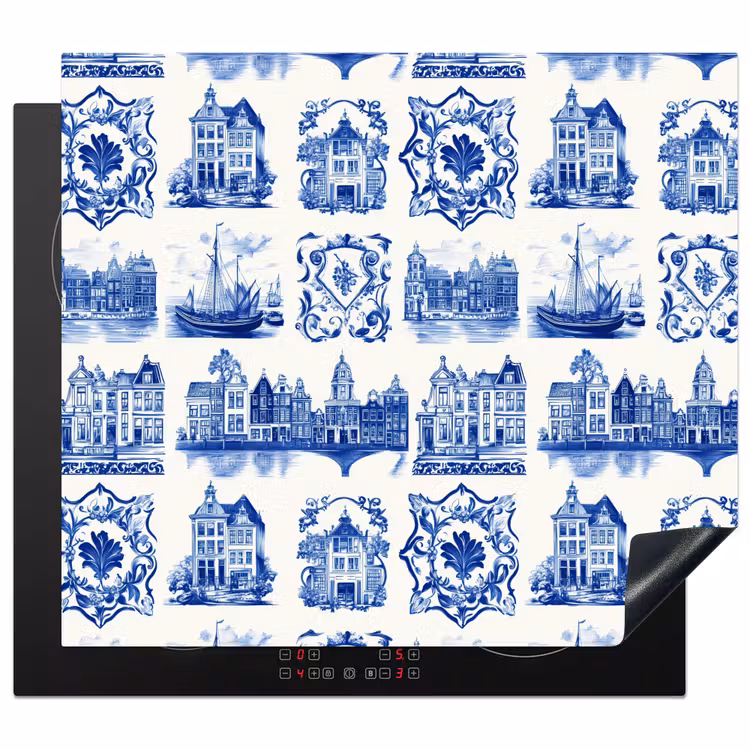 Herdabdeckplatte - Häuser - Schiffe - Blau — 1
