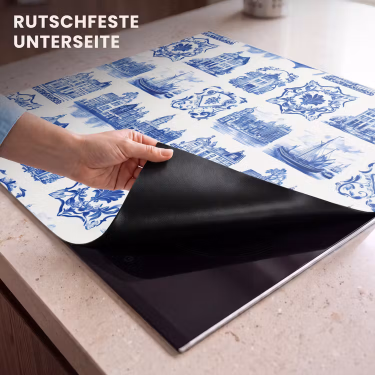 Herdabdeckplatte - Häuser - Schiffe - Blau — 6