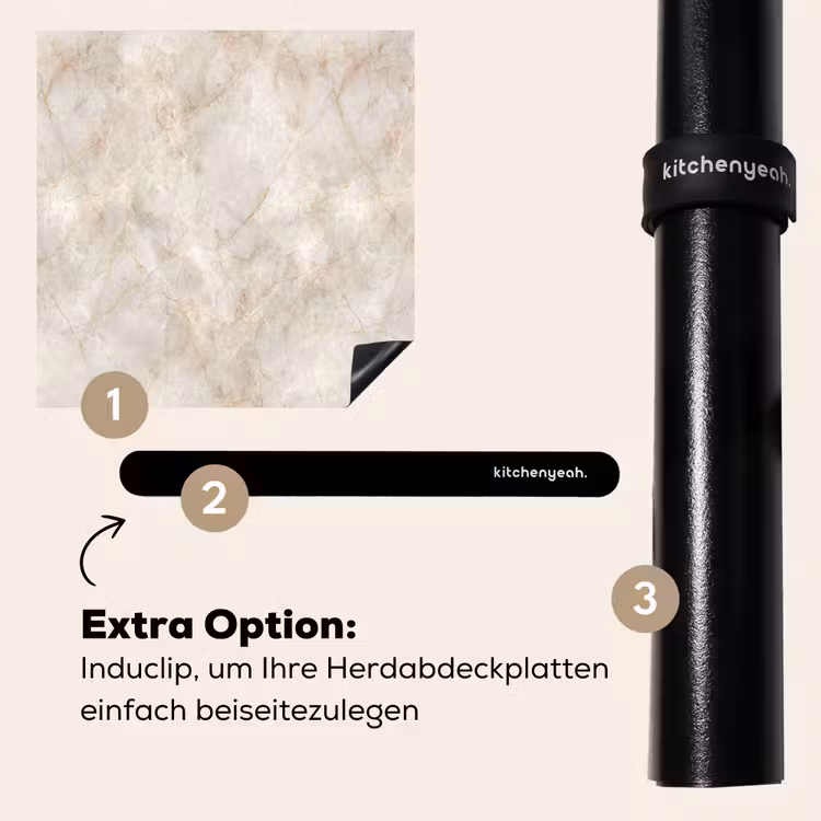 Herdabdeckplatte - Hellbeige - goldbraune Adern - Marmor — 8