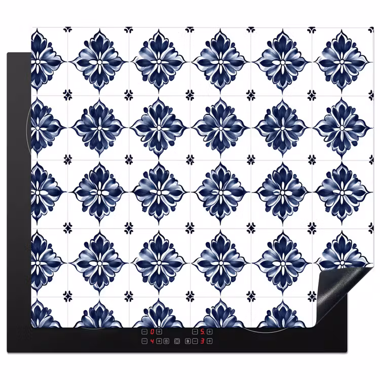 Herdabdeckplatte - Kachelmotiv - Blau - Weiß - Blume — 1