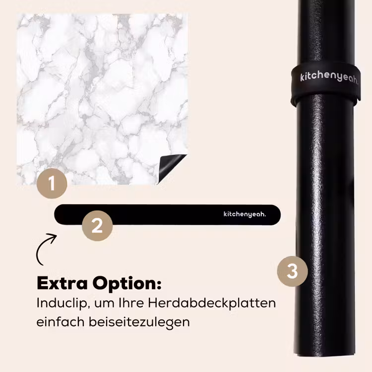 Herdabdeckplatte - Weiß - Marmor - Grau — 8