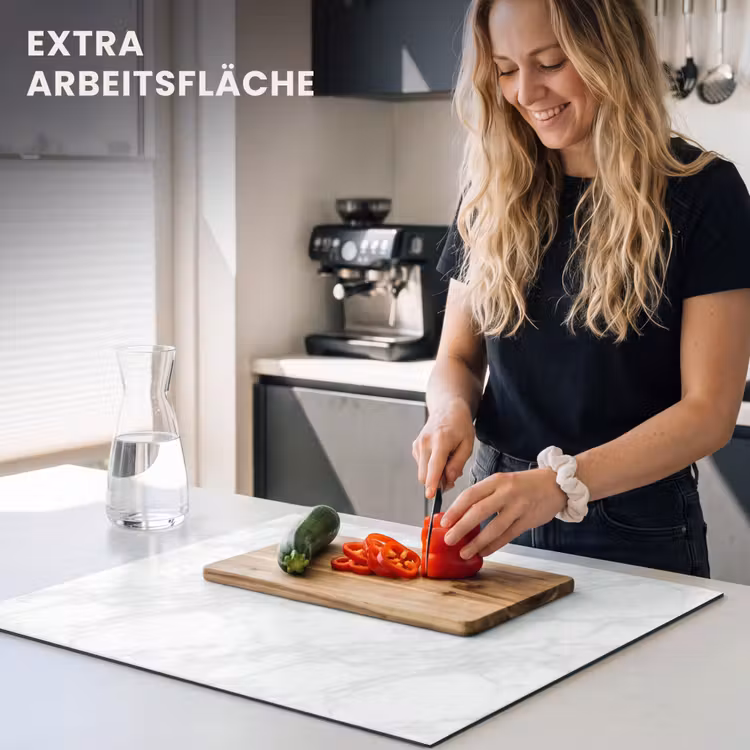 Herdabdeckplatte - Minimalistisch - Weiß - Graue Adern — 5