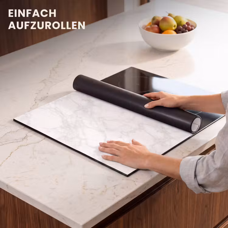 Herdabdeckplatte - Minimalistisch - Weiß - Graue Adern — 7
