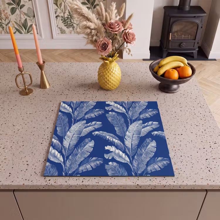 Herdabdeckplatte - Blatt - Palme - Blau — 3