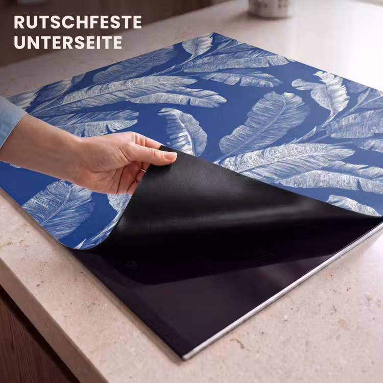 Herdabdeckplatte - Blatt - Palme - Blau — 6
