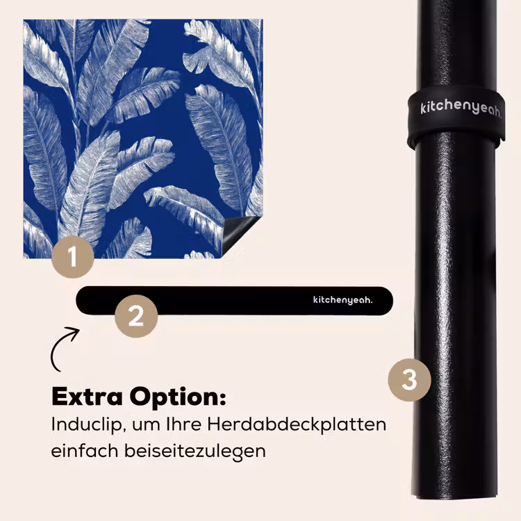 Herdabdeckplatte - Blatt - Palme - Blau — 8