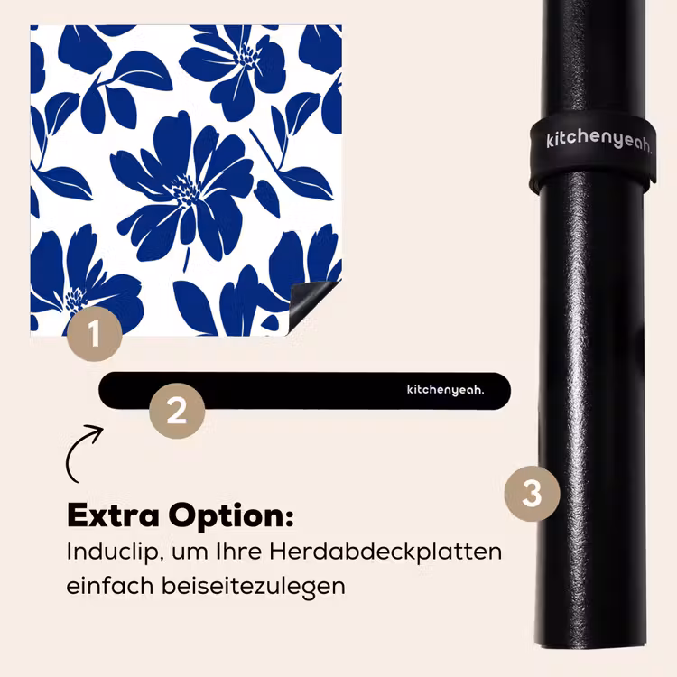 Herdabdeckplatte - Floral - Modern - Blau — 8