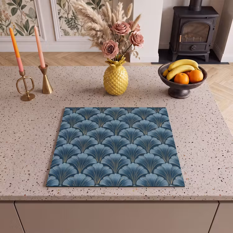 Herdabdeckplatte - Muster - Ginkgo-Blatt - Blau — 3