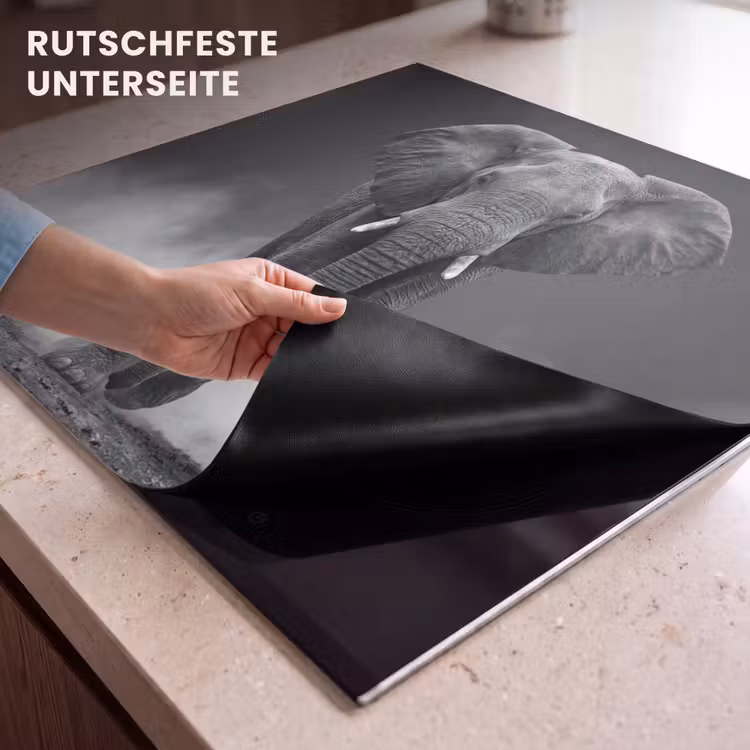 Herdabdeckplatte - Elefant - Schwarz - Weiß - Rauch — 6
