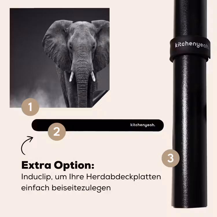 Herdabdeckplatte - Elefant - Schwarz - Weiß - Rauch — 8