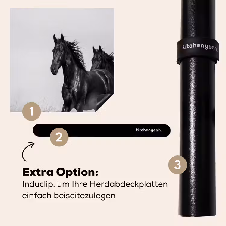 Herdabdeckplatte - Pferde - Gras - Schwarz - Weiß — 8