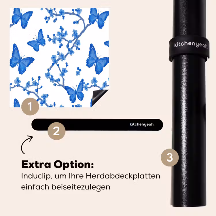 Herdabdeckplatte - Schmetterling - Blumen - Blau — 8