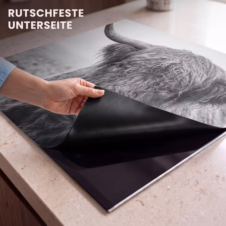 Herdabdeckplatte - Schottischer Highlander - Schwarz - Weiß - Gras — 6
