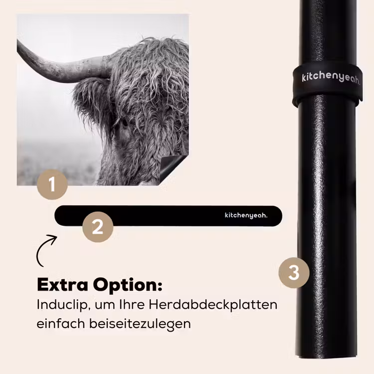 Herdabdeckplatte - Schottischer Highlander - Schwarz - Weiß - Gras — 8