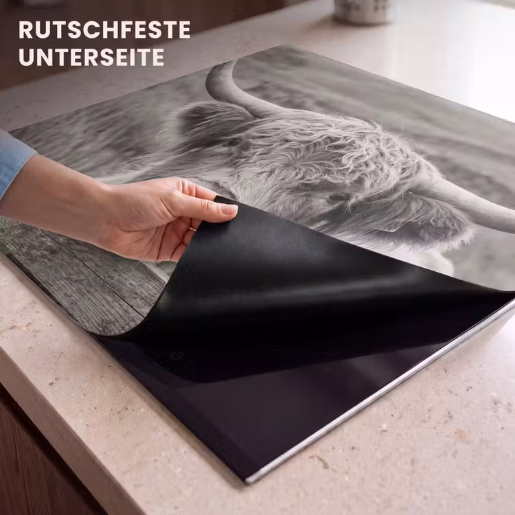 Herdabdeckplatte - Schottischer Highlander - Schwarz - Weiß - Holz — 6
