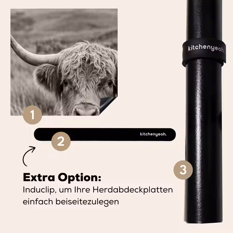 Herdabdeckplatte - Schottischer Highlander - Schwarz - Weiß - Holz — 8