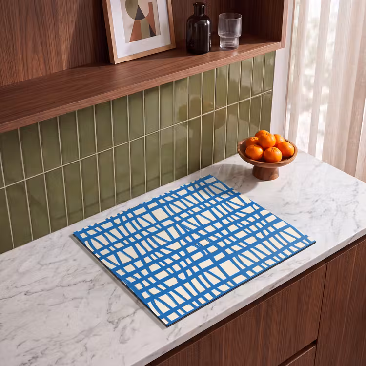 Herdabdeckplatte - Karomuster - Blau - Creme — 4