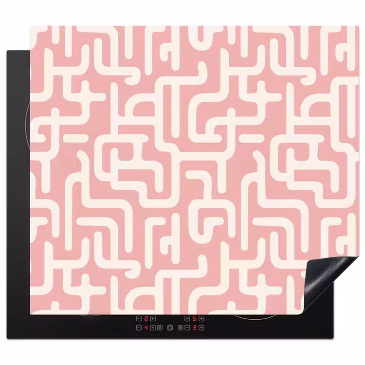 Herdabdeckplatte - Labyrinth-Muster - Rosa - Weiß - Abstrakt — 1