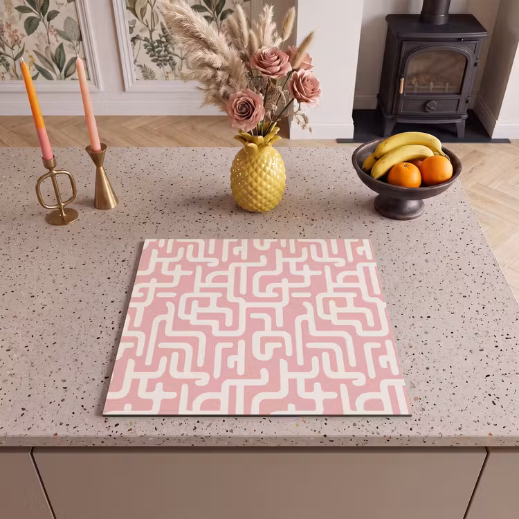 Herdabdeckplatte - Labyrinth-Muster - Rosa - Weiß - Abstrakt — 3