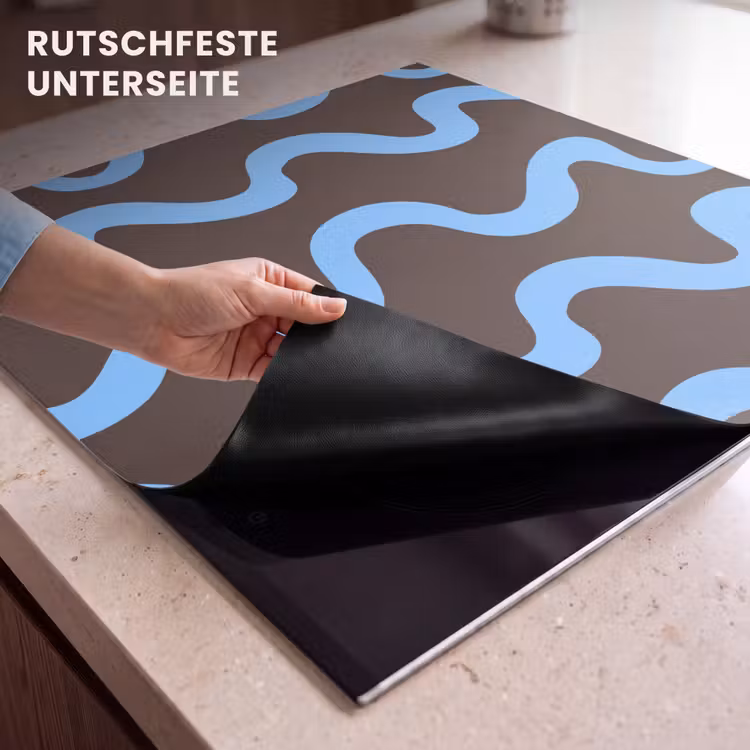 Herdabdeckplatte - Sich windende Linien - Blau - Braun - Minimalistisch — 6