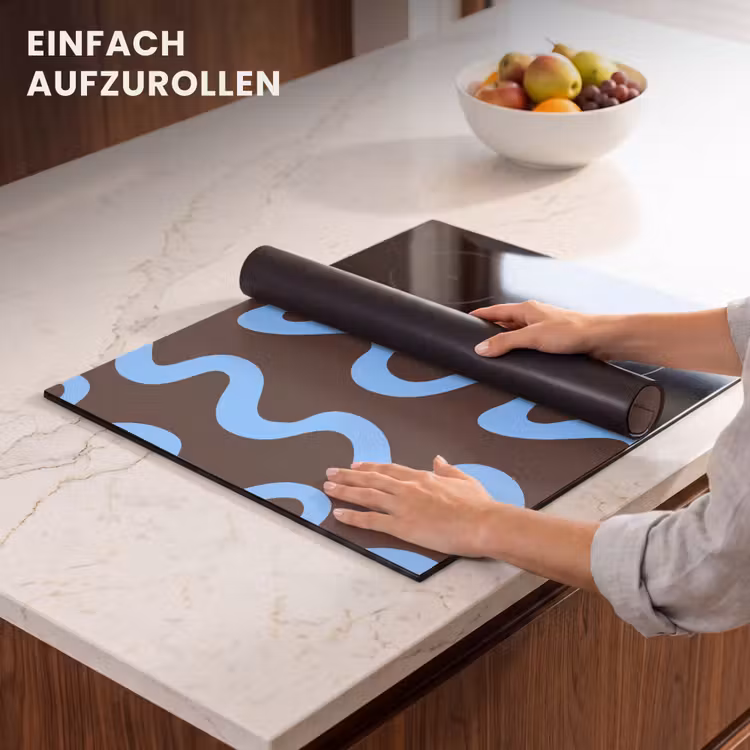 Herdabdeckplatte - Sich windende Linien - Blau - Braun - Minimalistisch — 7