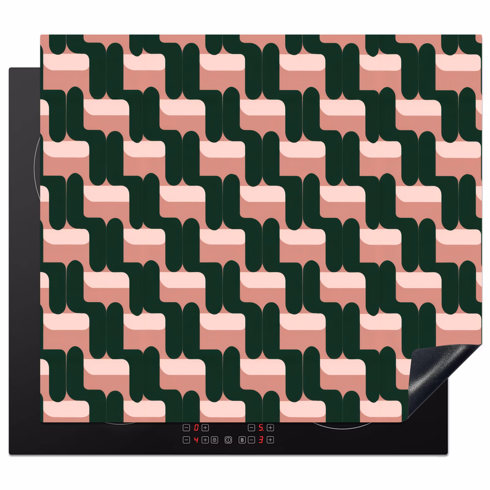 Herdabdeckplatte - Zopfmuster - Grün - Rosa - Geometrisch — 1