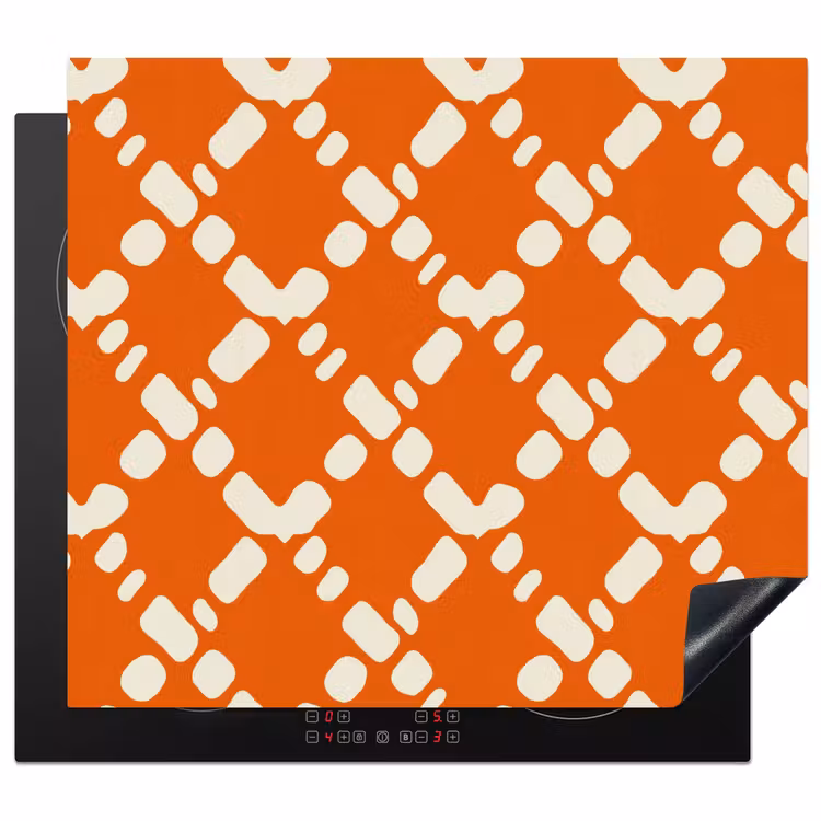 Herdabdeckplatte - Orange - Karomuster - Weiß — 1