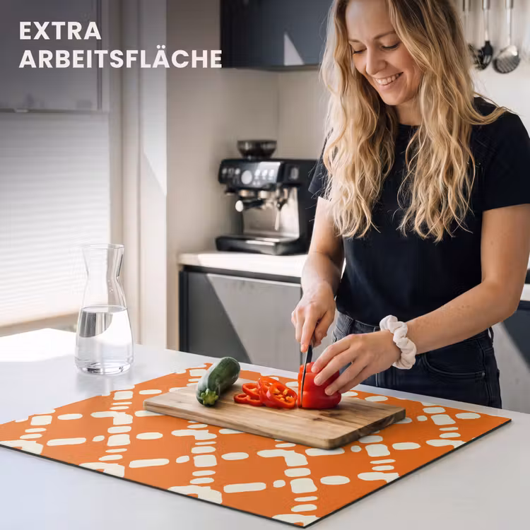 Herdabdeckplatte - Orange - Karomuster - Weiß — 5