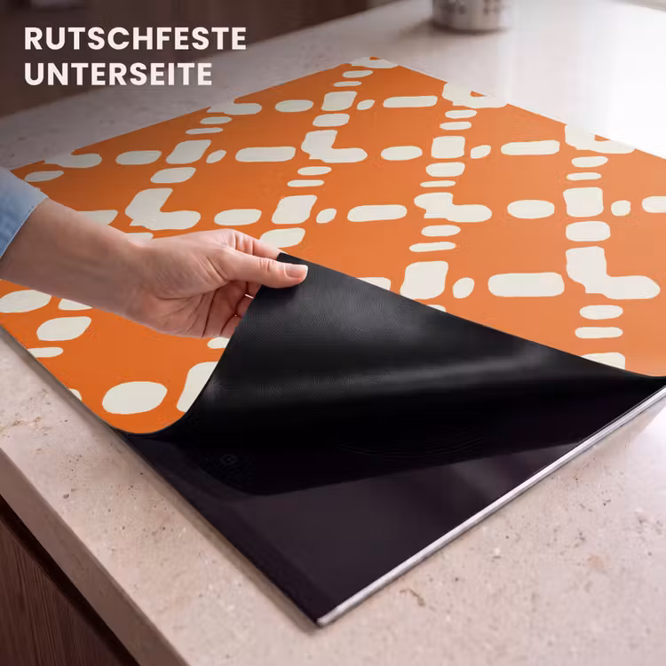 Herdabdeckplatte - Orange - Karomuster - Weiß — 6