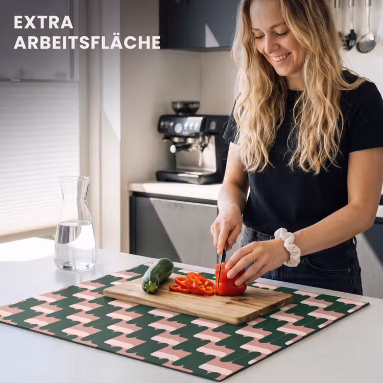 Herdabdeckplatte - Zopfmuster - Grün - Rosa - Geometrisch — 5