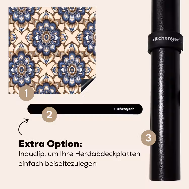 Herdabdeckplatte - Floral - Ornament - Blau — 8