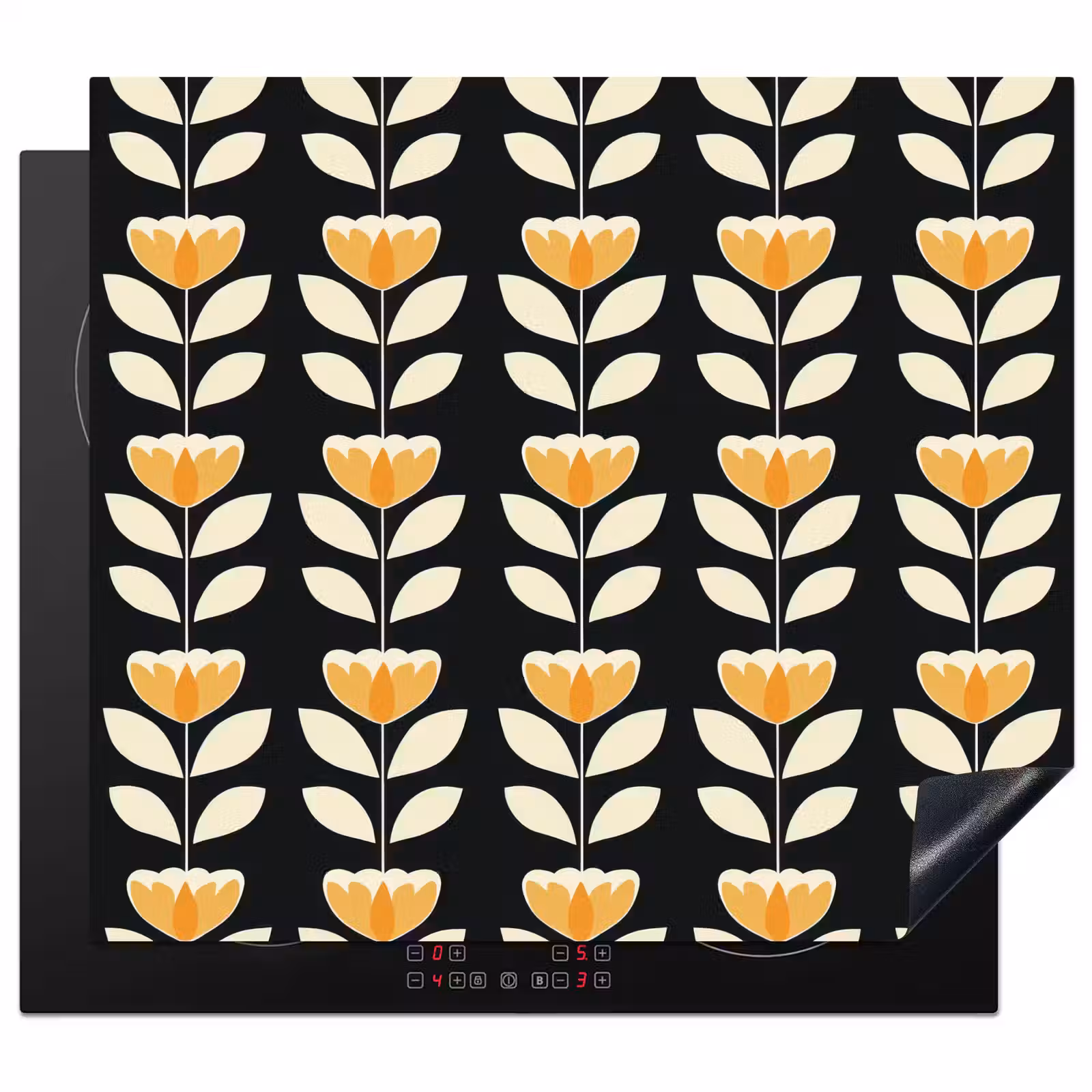 Herdabdeckplatte - Retro - Blume - Schwarz - Ockergelb — 1