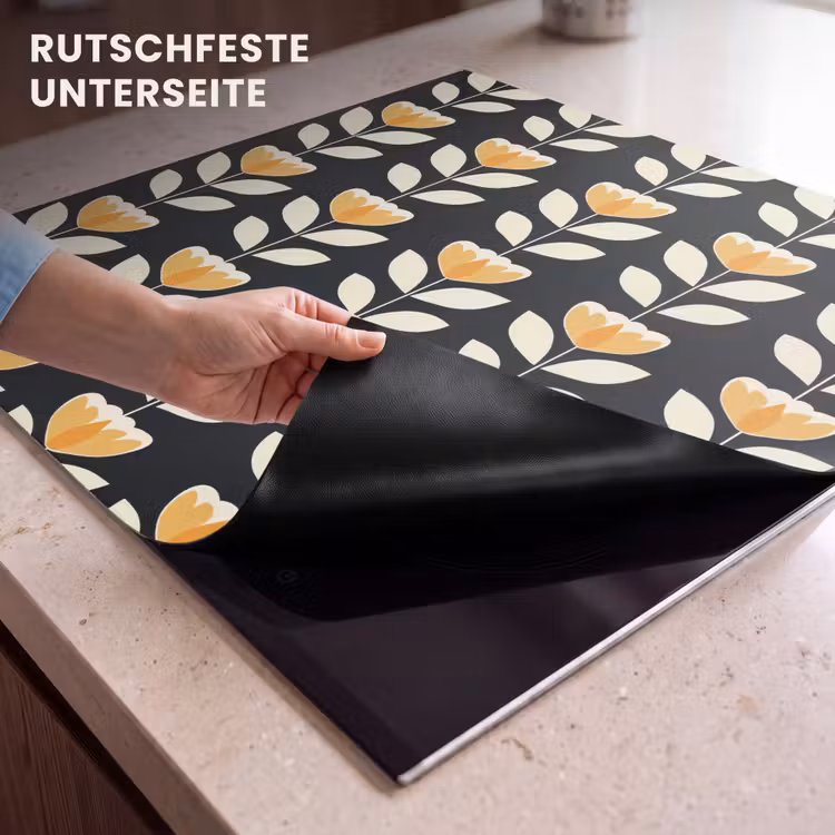 Herdabdeckplatte - Retro - Blume - Schwarz - Ockergelb — 6