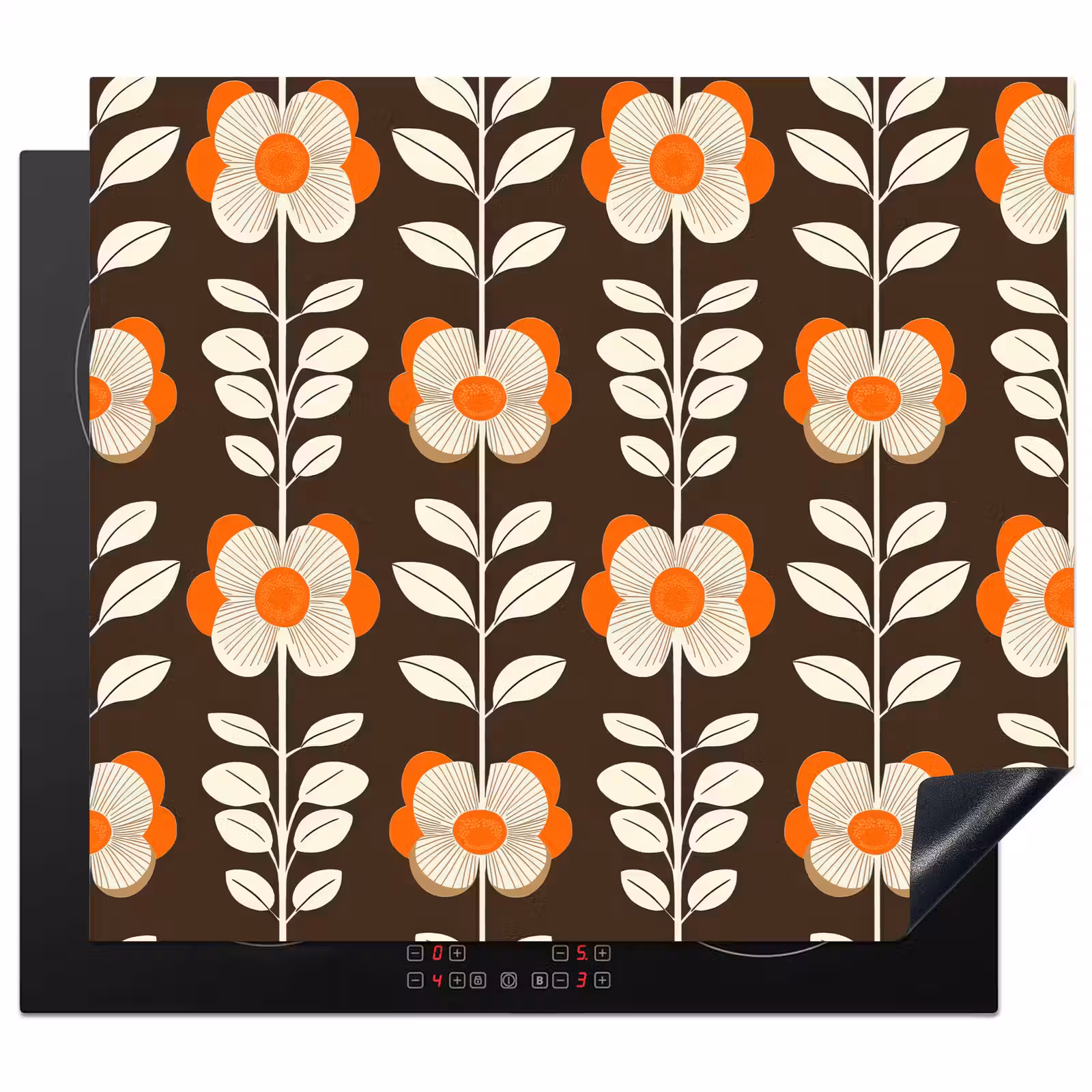 Herdabdeckplatte - Blumen - Retro - Braun — 1