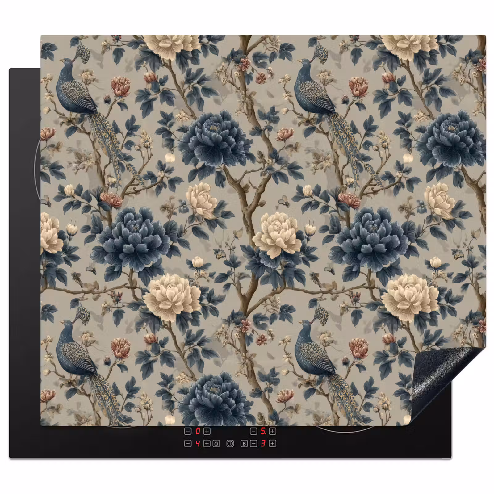 Herdabdeckplatte - Pfau - Blumen - Blau — 1