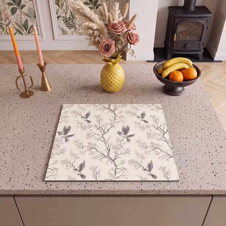 Herdabdeckplatte - Äste - Vögel - Beige — 3