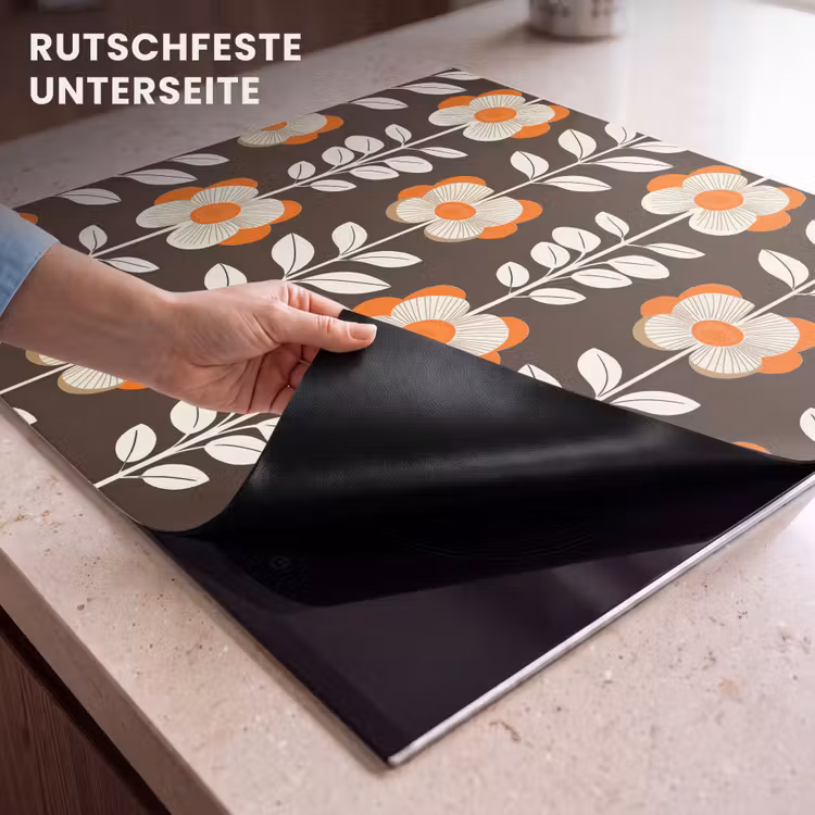 Herdabdeckplatte - Blumen - Retro - Braun — 6