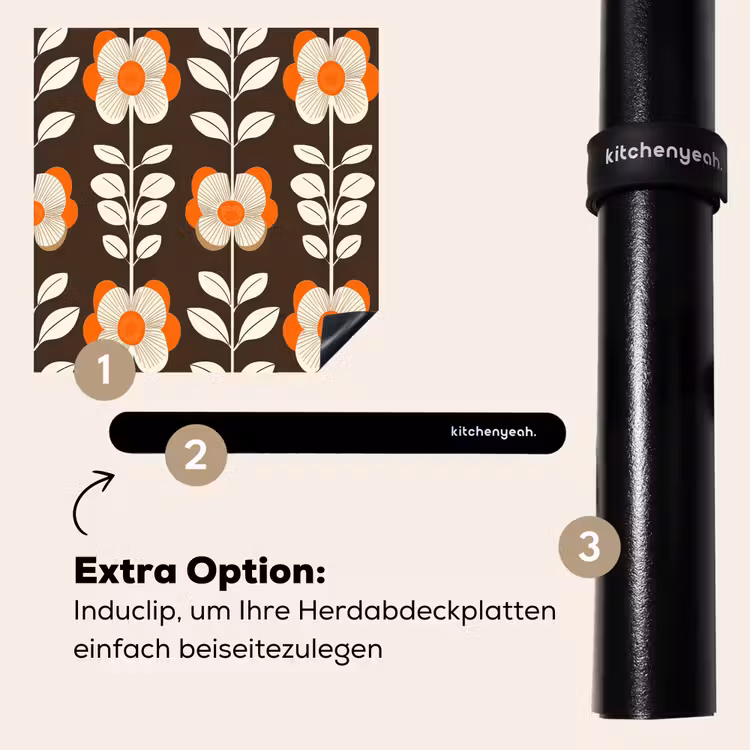 Herdabdeckplatte - Blumen - Retro - Braun — 8
