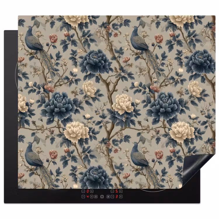 Herdabdeckplatte - Pfau - Blumen - Blau — 1