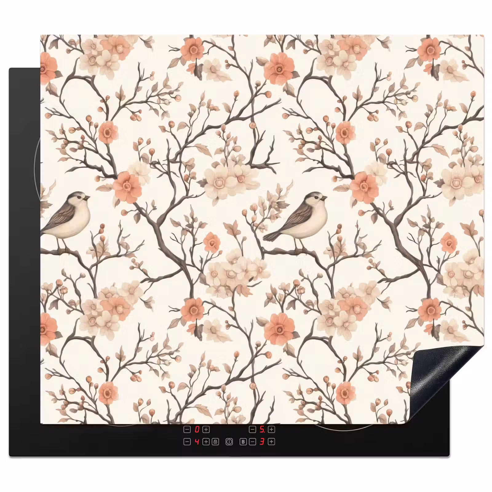 Herdabdeckplatte - Kirschblüte - Spatz - Rosa — 1