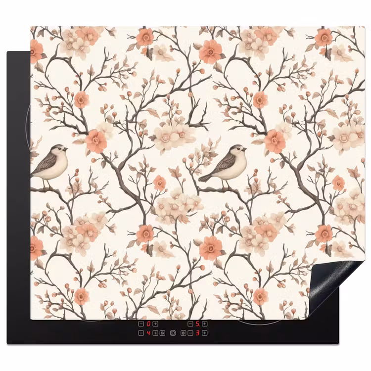 Herdabdeckplatte - Kirschblüte - Spatz - Rosa — 1