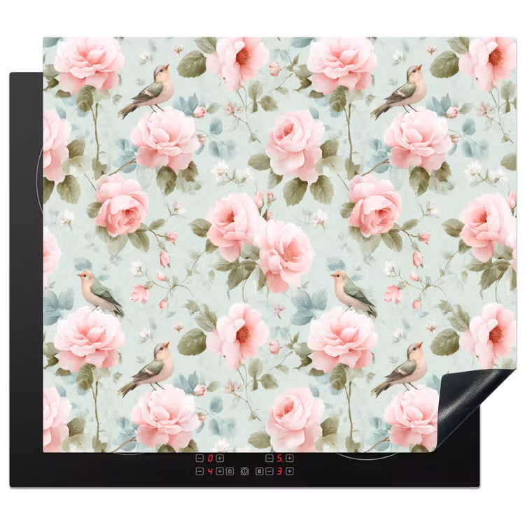 Herdabdeckplatte - Rosen - Vögel - Pastell - Farbenfroh — 1