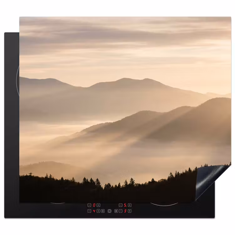 Herdabdeckplatte - Berge - Nebel - Sonnenstrahlen — 1