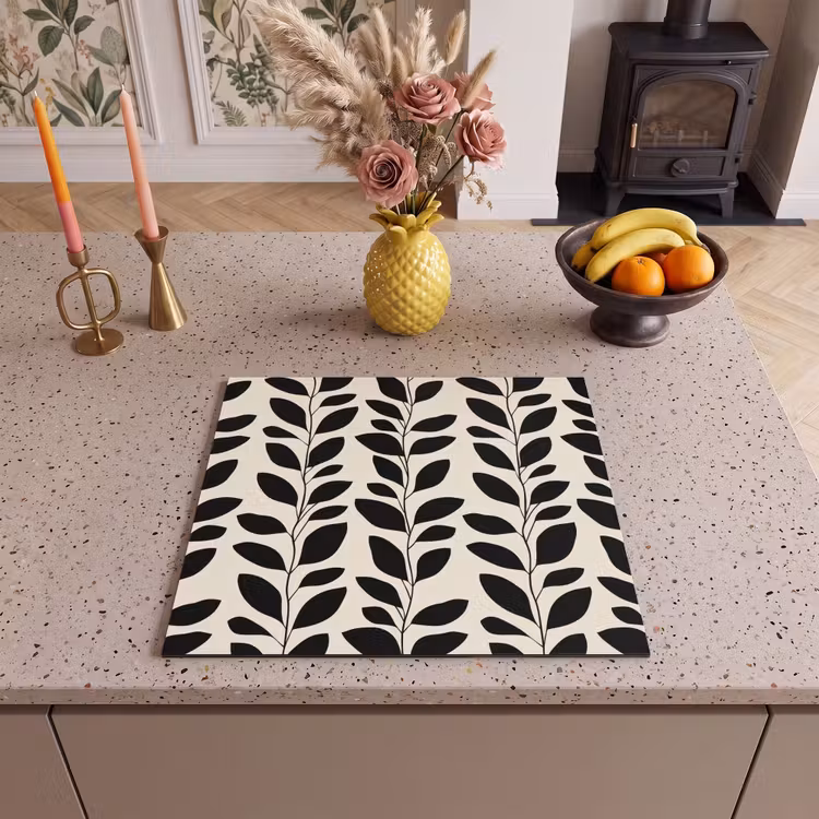 Herdabdeckplatte - Botanisch - Muster - Schwarz - Beige — 3