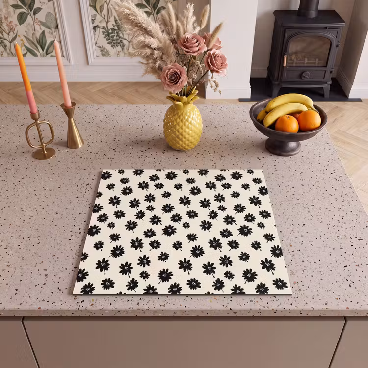 Herdabdeckplatte - Gänseblümchen - Grafik - Schwarz - Beige — 3