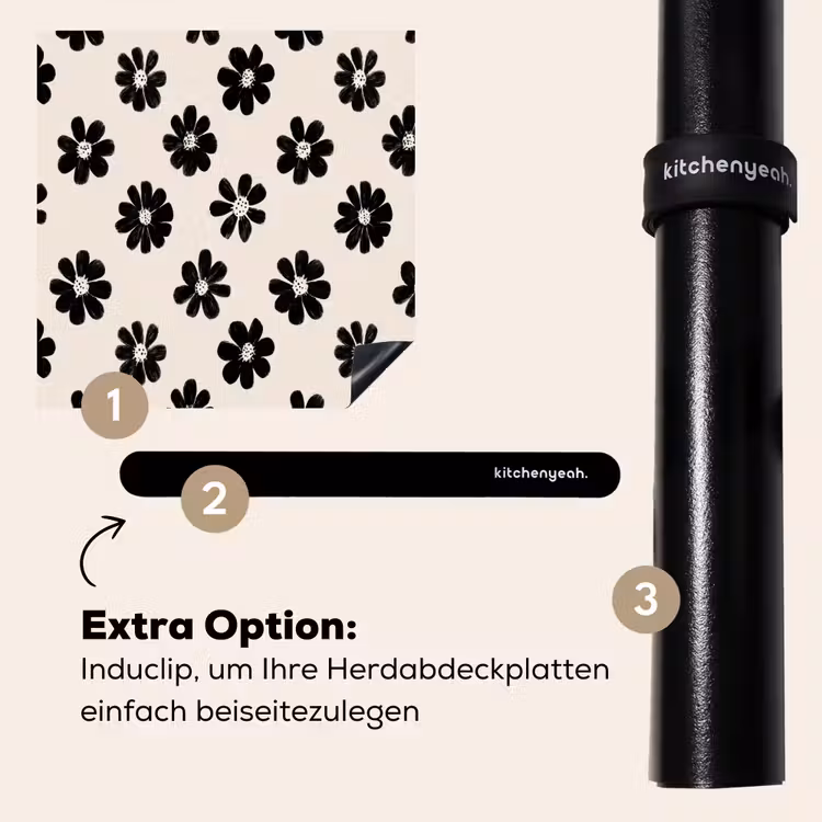 Herdabdeckplatte - Grafik - Gänseblümchen - Schwarz - Beige — 8