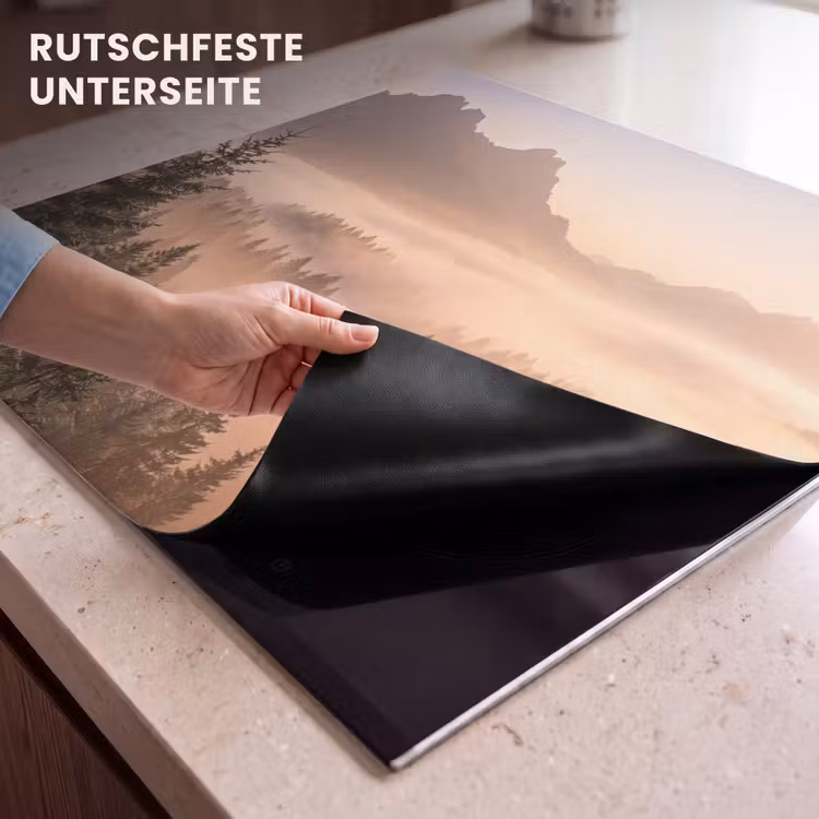 Herdabdeckplatte - Sonnenlicht - Nebel - Berge - Bäume — 6