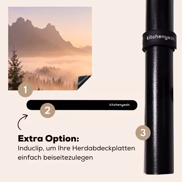 Herdabdeckplatte - Sonnenlicht - Nebel - Berge - Bäume — 8