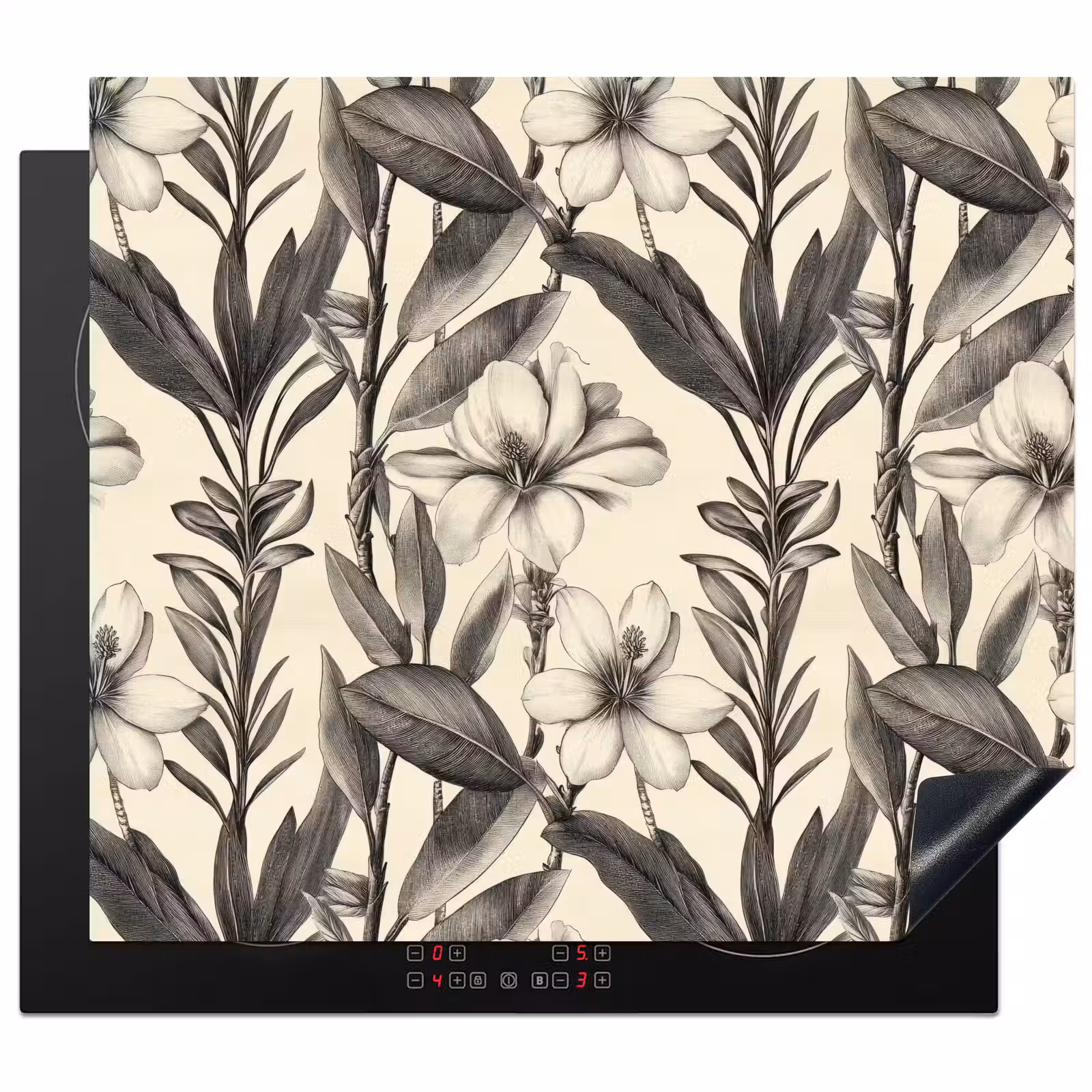 Herdabdeckplatte - Klassisch - Botanisch - Schwarz - Beige — 1