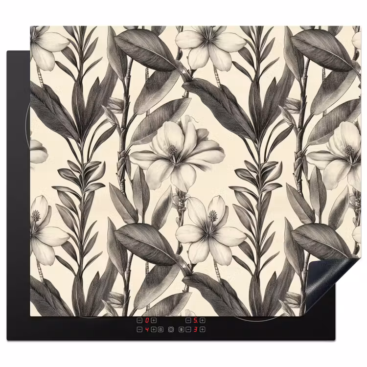 Herdabdeckplatte - Klassisch - Botanisch - Schwarz - Beige — 1